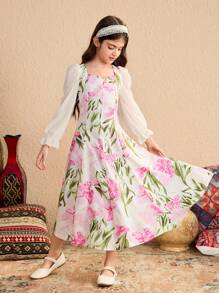 Tween Girls Casual Simple Fashion Daily Wear Dress - Multicolor - View 4