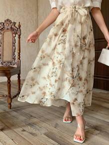 DAZY 女士碎花A字裙，休闲时尚，适合日常穿着，秋季半身裙 - 黃色 - 查看 8