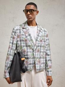 AKNOTIC Business Casual بليزر كاجوال رفيع القصة مطبوع بنقشة مربعات وزهور، مناسب للارتداء اليومي، للربيع والصيف، للعطلات، هدية التخرج، للخريف والشتاء