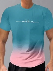 SHEIN Manfinity Hypemode T-shirt à manches courtes pour hommes avec imprimé lettres et teinture à la cuve (conception de teinture aléatoire)