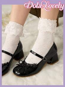 Dola Lovely Bombas con tacón ancho, punta redonda, escote bajo, lazo en la correa posterior. Zapatos de tacón alto de moda para dama, adecuados para la primavera, descanso de primavera y Pascua
