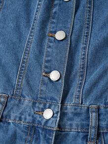 SHEIN MOD Women's Denim Bib Overalls & Jumpsuit Casual Off Shoulder Shorts - Blue - Medium Wash - View 5