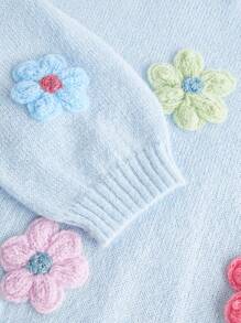 Skyraze Women 3D Floral Decor Round Neck Long Sleeve Casual Sweater,3D Floral Design