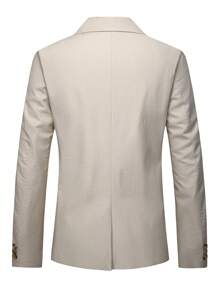 Calvornis 男士休闲百搭简约纯色西装外套，男士亚麻休闲西装外套 - 白色 - 查看 2