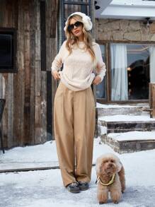 Aveloria Jersey de cuello alto suelto tejido grueso y versátil para mujer