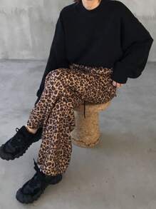 FRIFUL Quần ống đứng họa tiết da báo cho nữ có cạp chun, họa tiết da báo mùa xuân - Nhiều màu - Xem 2