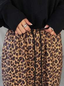 FRIFUL Quần ống đứng họa tiết da báo cho nữ có cạp chun, họa tiết da báo mùa xuân - Nhiều màu - Xem 5