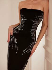 Aveloria Women's Sexy Rhinestone Decorated Strapless Bodycon Dress - Black - View 2