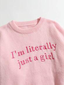 Chiquease 女士休闲刺绣标语长袖针织衫，秋冬长袖上衣 - 粉色 - 查看 7