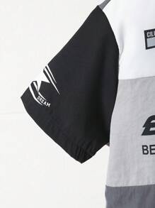 SHEIN Chemise pour jeune garçon style casual, patchwork blocs de couleurs style moto, imprimé lettres, et mode - Multicolore - Voir 6