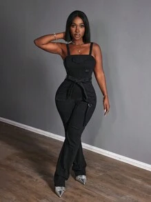 Slaydiva Fashionable Distressed Slim-Fit Denim Jumpsuit - Black - View 5