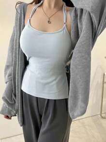 DAZY 1pc Women Solid Color Loose Fit Bell Sleeve Cardigan Sweater Tee, Spring/Summer/Autumn