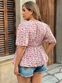 Flirla Plus Size Boho Short Sleeve Casual Blouse, Fashionable For Daily Wear, For Summer - Pink - View 2