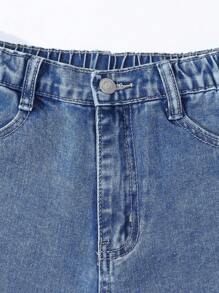 SHEIN 青少年女孩复古酷炫蝴蝶结刺绣宽松休闲黑色阔腿牛仔裤