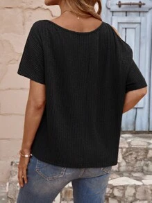 SHEIN LUNE 女士纯色不对称领口短袖休闲 T 恤