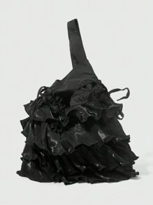 ROMWE Goth Fashionable Layered Ruffled Cross Chain Decor Handbag - Black - View 5