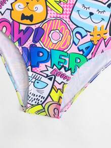 1 件 Tween Girl 酷炫图案印花无袖连体泳衣，连体泳衣 - 彩色 - 查看 4