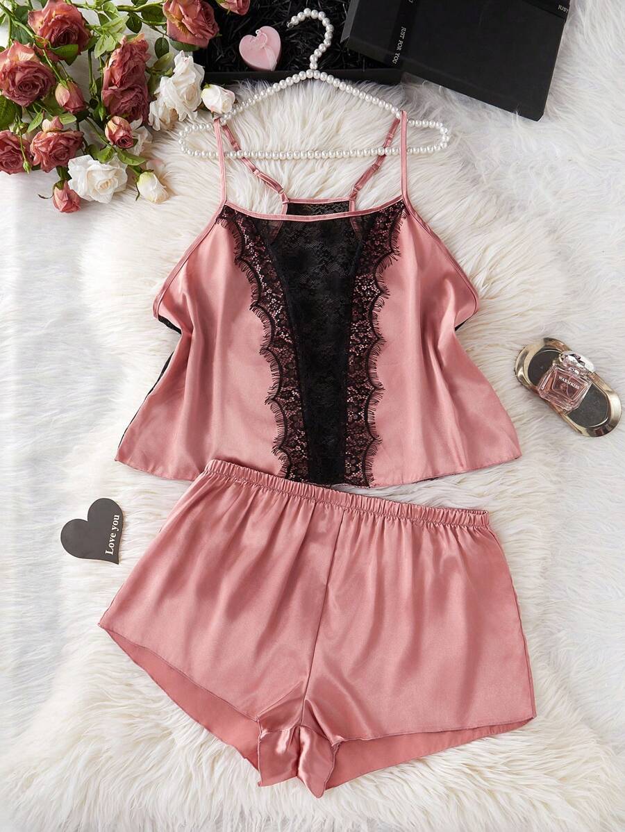 طقم ملابس داخلية شبه شفاف من التصميم المطرز بالدانتيل ناعم الحرير للمقاسات الكبيرة - وردي مغبر - مشاهدة 1