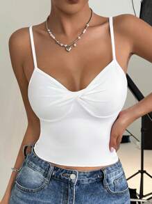 INAWLY Camisola de verano informal con pliegue retorcido delantero