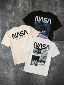 SHEIN 3 件套青少年男孩休闲街头风格圆领套头针织 T 恤，适合酷男孩，多色 - 彩色 - 查看 1