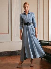 Anewsta Elaire Robe mode rétro française en jean pour dames, vieille monnaie