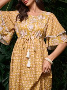 Lacomfia 女士简约时尚休闲阿拉伯风格连衣裙，适合日常穿着 - 橘色 - 查看 4