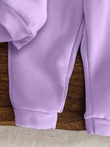 SHEIN Conjunto informal de bebé niña de suéter de punto suave y holgado de cuello redondo, grueso - Morado - Ver 5