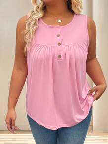 SHEIN LUNE Parte superior de punto informal con 3 botones de talla grande para Año Nuevo, color burdeos