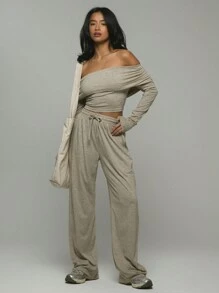 Musera Sport Quần dài cạp cao mặc nhà, thích hợp cho Padel, Tennis, Pickleball, tập gym, thể dục mùa hè. - Xám - Xem 1