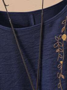 Lacomfia Navy Embroidery Decor Loose Fit Casual Blouse For Women Fall Cloth For Women - Navy Blue - View 6