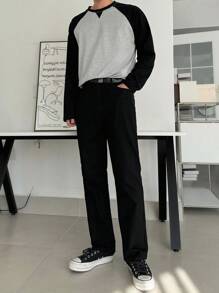 DAZY Jeans noirs unicolore décontractés pour hommes, mode minimaliste pour le port quotidien en tenue d'affaires pour l'automne - Noir - Voir 4