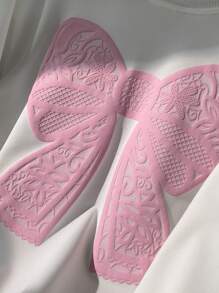 SHEIN Tween Girls' Bow Decor Round Neck Long Sleeve Casual Sweatshirt - White - View 5