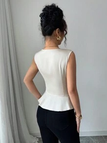Elenzga 女式无袖低胸收腰拉链衬衫，春夏