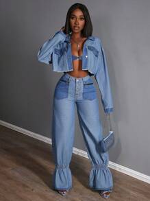 Slaydiva Women's Casual Washed Fray Hem Cropped Denim Jacket - Blue - View 1