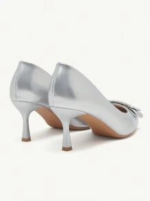 CUCCOO CHICEST Women's Silver Satin Rhinestone Button Pointed Toe High Heels, Elegant For Commute, Dating, Wedding, Office, Formal Occasions - Silver - View 7