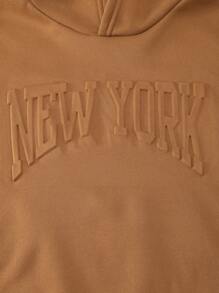 SHEIN 2pcs/Set Boys Casual American Style Embossed Pattern Sweatshirt And Sweatpants Set - Brown - View 5