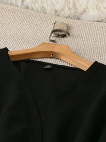 Flirla 2pcs/Set Plus Size Women Elegant Lace Splice Ruffle Sleeve Jacket And Sleeveless Bodycon Dress Suit - Black - View 4