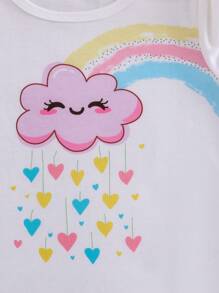 2 Stücke Set für Babys, Mädchen, lila, mit Wolken- und Regenbogen-Print, kurzärmliges Oberteil und Shorts, lässige, lockere Passform, Frühlings- und Sommerkleidung, Urlaubsset, lila Sets für den Sommer, Babys