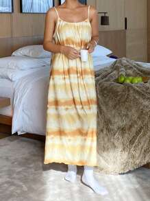 DAZY 扎染渐变印花宽松吊带裙睡衣 - 黃色 - 查看 3