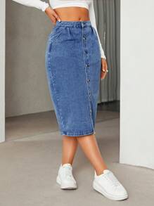 Damen Lässig Jeans Rock, minimalistisch & modisch, Alltagsmode