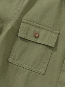 Denimly West Wild Preppy Outdoorsy Style Tween Boys Green Short Sleeve Shirt With Flap Patch Pockets - Army Green - View 4