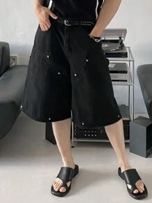 DAZY Men's Plain Black Denim Shorts, Summer - Black - View 1