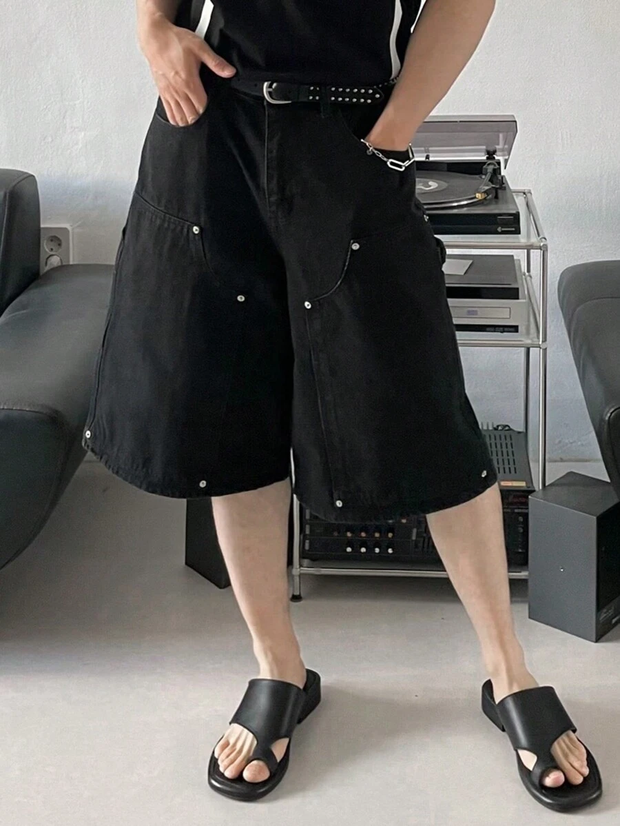 DAZY Men's Plain Black Denim Shorts, Summer - Black - View 1