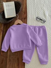 SHEIN Conjunto informal de bebé niña de suéter de punto suave y holgado de cuello redondo, grueso - Morado - Ver 2