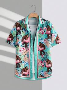 Forever 21 休闲修身男士翻领衬衫，全身印花，非常适合夏季度假 - 彩色 - 查看 3