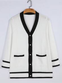 SHEIN LUNE 大码针织开衫，简约时尚休闲日常穿着 - 白色 - 查看 1