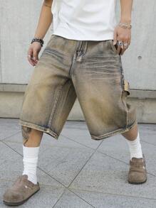Manfinity EMRG Pantaloncini casual in jeans semplici e alla moda per uomo, per uso quotidiano