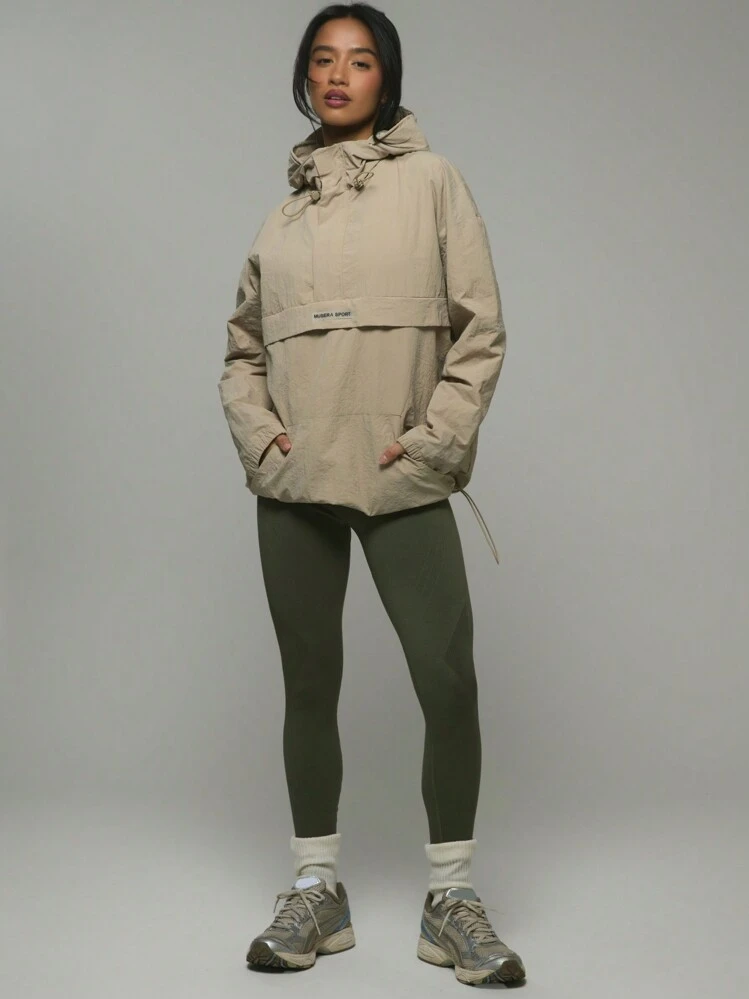 Musera Sport Chaqueta con capucha con cremallera media y detalles de bolsillo con logo de nailon, para y verano, chaqueta impermeable, senderismo, activa, deporte casual, vacaciones, festival, ropa urbana, invierno, vuelta al colegio, fitness, salón, uso diario, invierno, - Gris - Añade 4