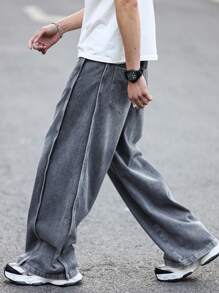 Claim Dot Men's Casual Loose Fit Straight Leg Jeans With Pockets, Everyday Wear - Grey - View 3