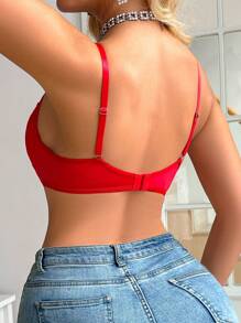 French Romantic Floral Lace Full Coverage Underwire Sexy Bra - Red - View 2